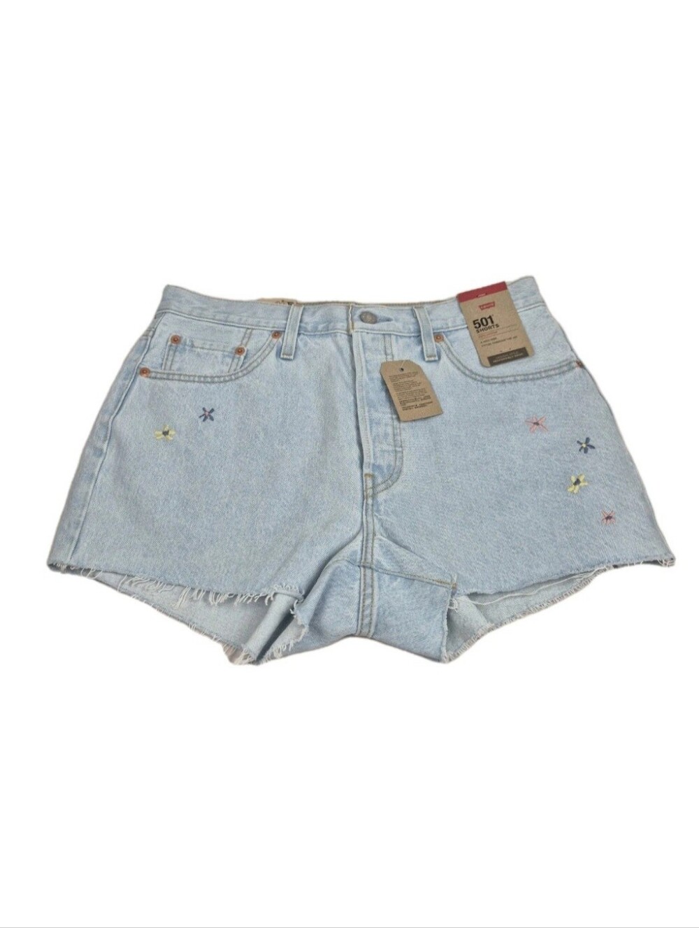 Levi's 501  Women's Jean Shorts Original Size 30 High Rise Embroidered Blue 28